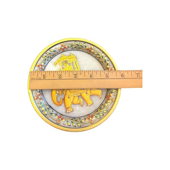 Vintage Marble Decorative Plate With Elephant Design & Intricate Gold Trim - Picture 5 of 6